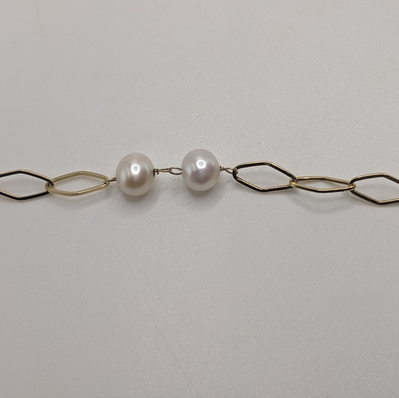 14k Yellow Gold Opals & Blue Opal Pearl Link Necklace with Moonstone Charm - Picture 6 of 16